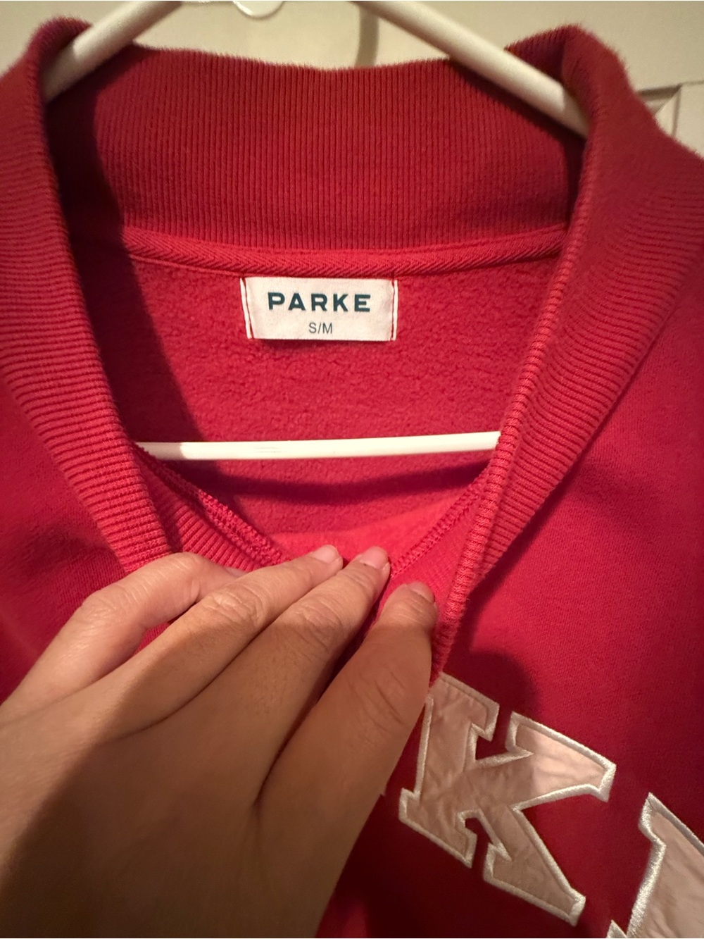 PARKE Women's Valentine's Day Varsity Mockneck Sweatshirt Crimson Peony S/M - Picture 4 of 9